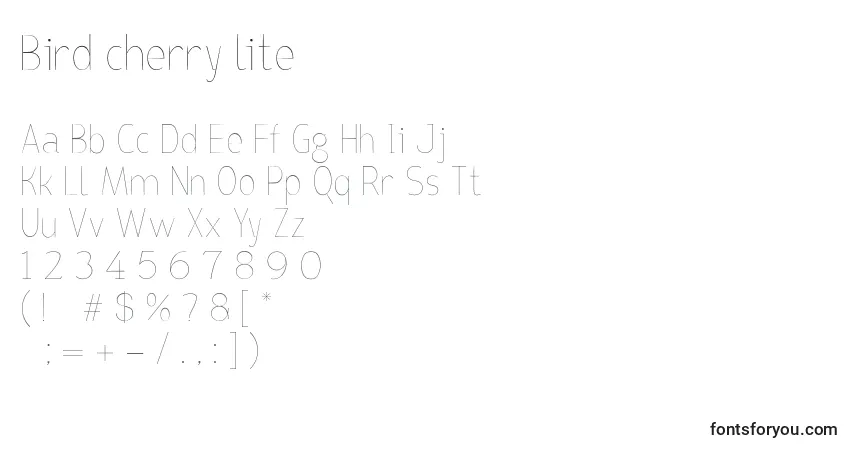 A fonte Bird cherry lite – alfabeto, números, caracteres especiais