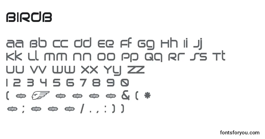 A fonte BIRDB    (121342) – alfabeto, números, caracteres especiais