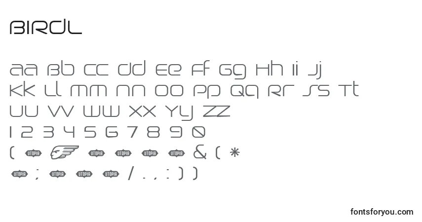 A fonte BIRDL    (121343) – alfabeto, números, caracteres especiais