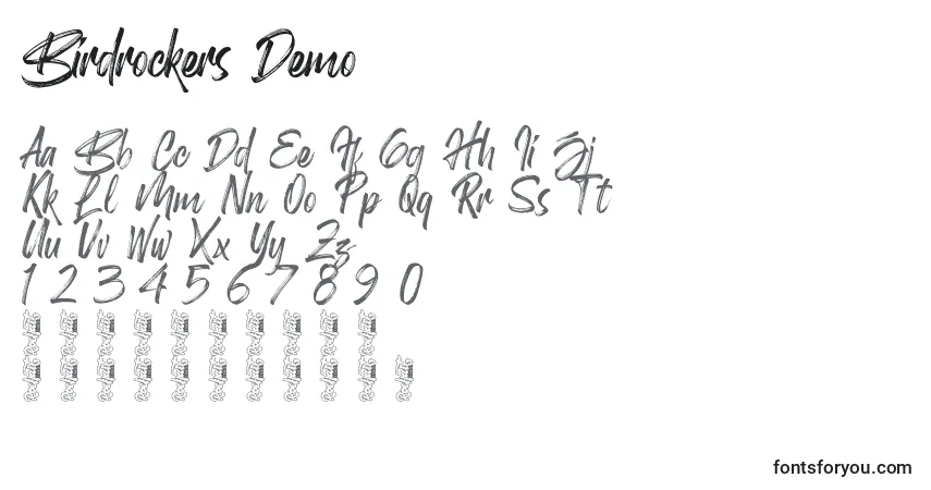 Schriftart Birdrockers Demo – Alphabet, Zahlen, spezielle Symbole