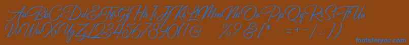 Birmingham Script DEMO-Schriftart – Blaue Schriften auf braunem Hintergrund