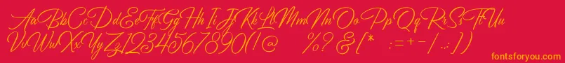 Birmingham Script DEMO-Schriftart – Orangefarbene Schriften auf rotem Hintergrund