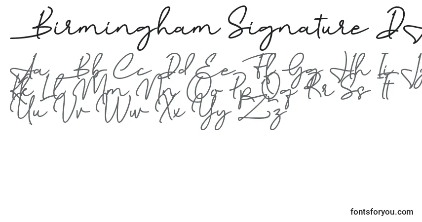 Czcionka Birmingham Signature DAFONT – alfabet, cyfry, specjalne znaki