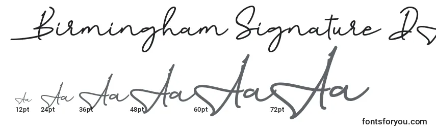 Tamaños de fuente Birmingham Signature DAFONT
