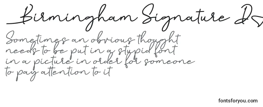 Überblick über die Schriftart Birmingham Signature DAFONT