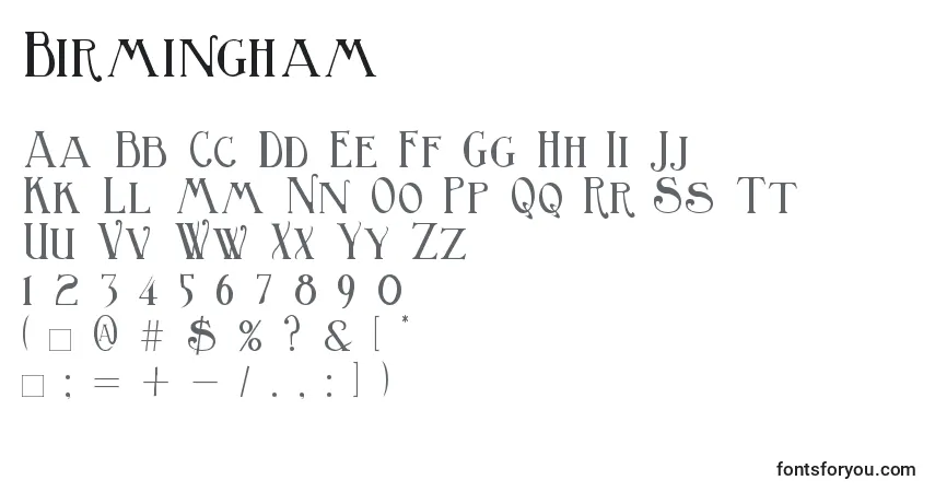Шрифт Birmingham (121353) – алфавит, цифры, специальные символы