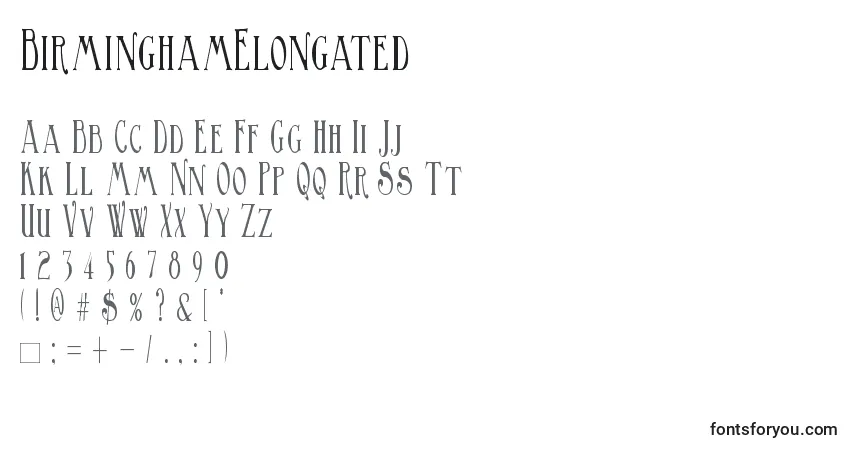 Schriftart BirminghamElongated (121355) – Alphabet, Zahlen, spezielle Symbole
