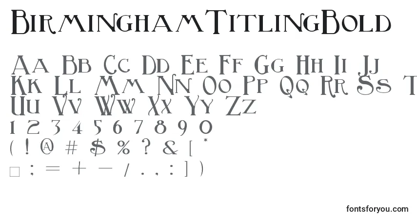 Czcionka BirminghamTitlingBold (121358) – alfabet, cyfry, specjalne znaki