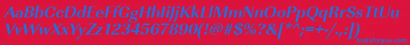 UrwimperialtBoldOblique-Schriftart – Blaue Schriften auf rotem Hintergrund