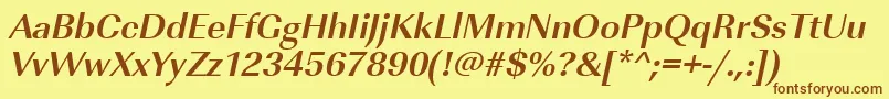 フォントUrwimperialtBoldOblique – 茶色の文字が黄色の背景にあります。
