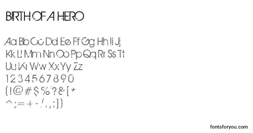 Czcionka BIRTH OF A HERO – alfabet, cyfry, specjalne znaki