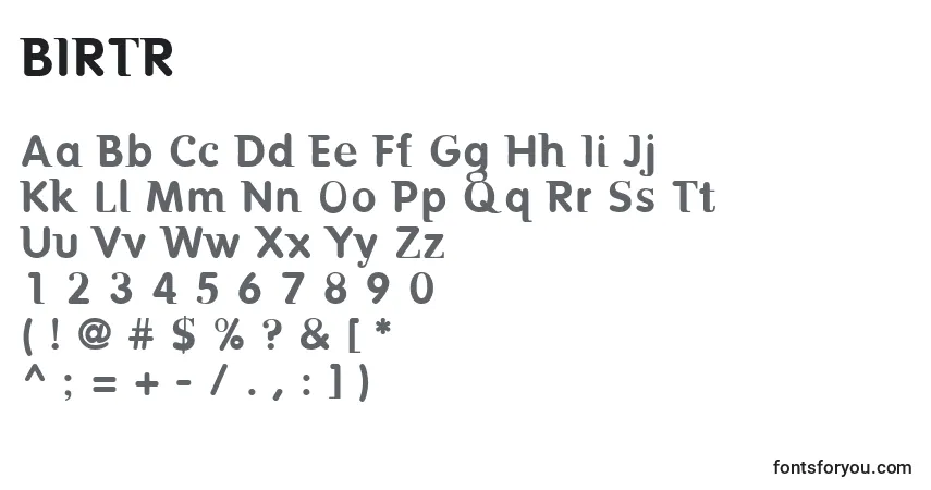 A fonte BIRTR    (121363) – alfabeto, números, caracteres especiais