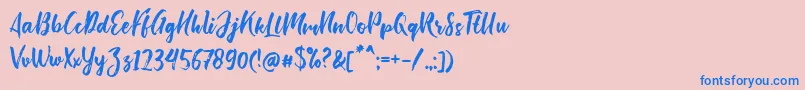 フォントBishella Script – ピンクの背景に青い文字