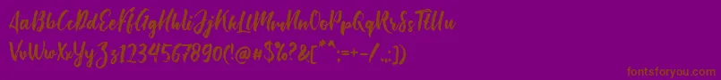 Bishella Script-Schriftart – Braune Schriften auf violettem Hintergrund