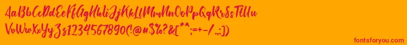 フォントBishella Script – オレンジの背景に赤い文字