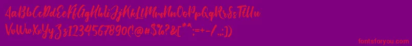 Bishella Script-Schriftart – Rote Schriften auf violettem Hintergrund