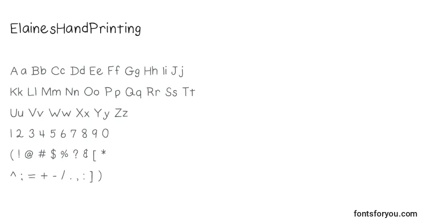 Czcionka ElainesHandPrinting – alfabet, cyfry, specjalne znaki