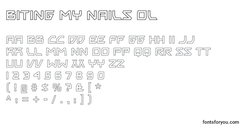 A fonte Biting my nails ol – alfabeto, números, caracteres especiais