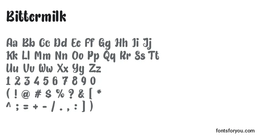 Schriftart Bittermilk – Alphabet, Zahlen, spezielle Symbole