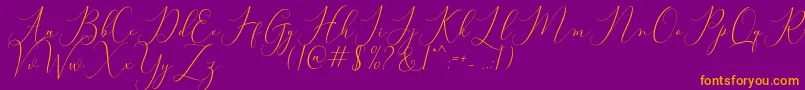 Bitthai Script-Schriftart – Orangefarbene Schriften auf violettem Hintergrund