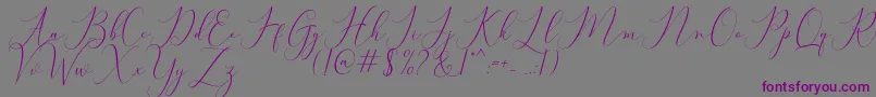 フォントBitthai Script – 紫色のフォント、灰色の背景