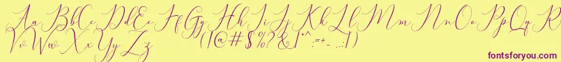 Bitthai Script-Schriftart – Violette Schriften auf gelbem Hintergrund