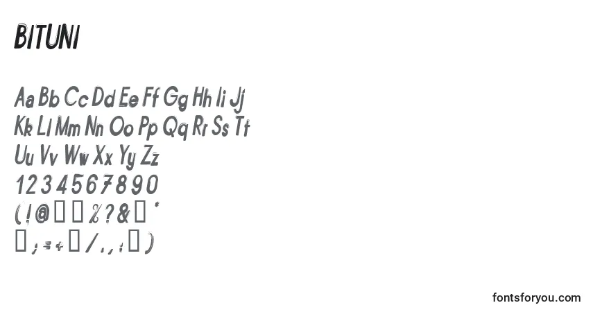 Fuente BITUNI   (121388) - alfabeto, números, caracteres especiales