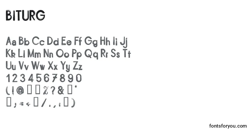 A fonte BITURG   (121389) – alfabeto, números, caracteres especiais