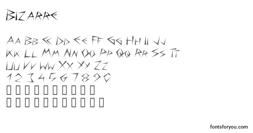 A fonte Bizarre (121395) – alfabeto, números, caracteres especiais
