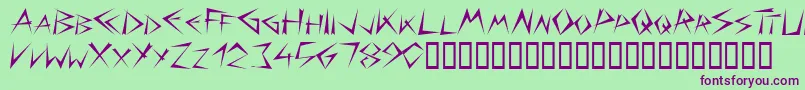 Bizarre-Schriftart – Violette Schriften auf grünem Hintergrund