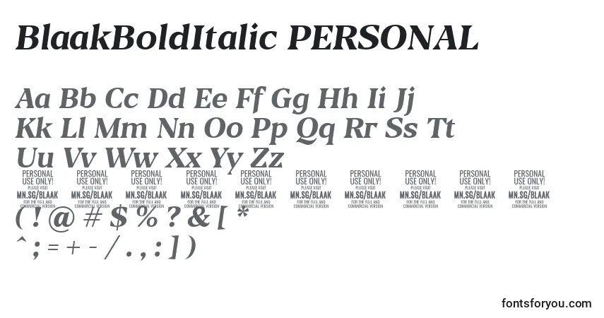 Schriftart BlaakBoldItalic PERSONAL – Alphabet, Zahlen, spezielle Symbole