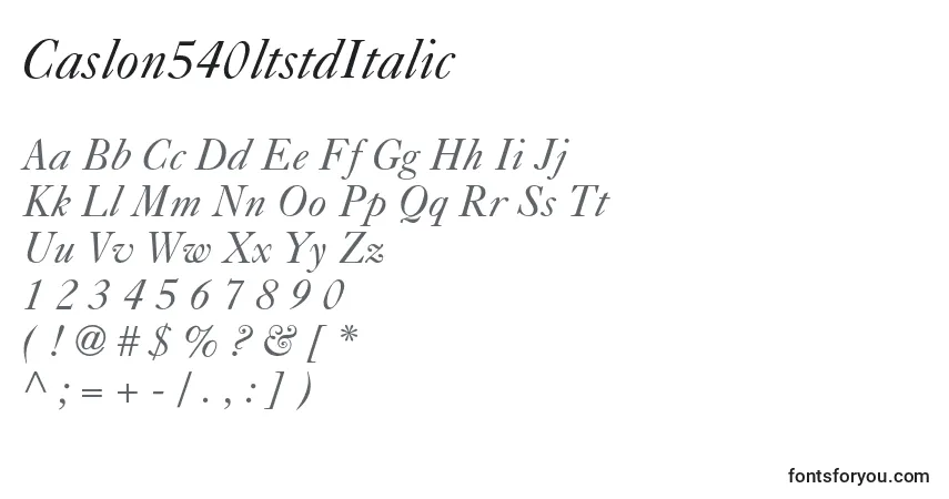 A fonte Caslon540ltstdItalic – alfabeto, números, caracteres especiais