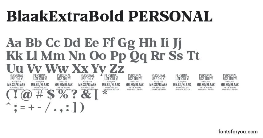 Police BlaakExtraBold PERSONAL - Alphabet, Chiffres, Caractères Spéciaux