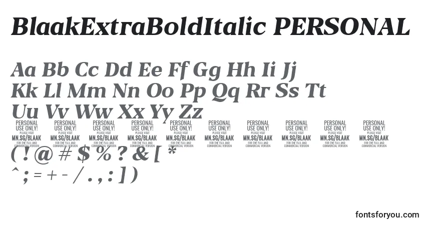 Schriftart BlaakExtraBoldItalic PERSONAL – Alphabet, Zahlen, spezielle Symbole