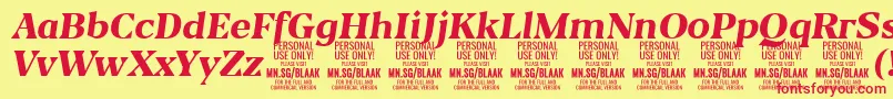 フォントBlaakExtraBoldItalic PERSONAL – 赤い文字の黄色い背景