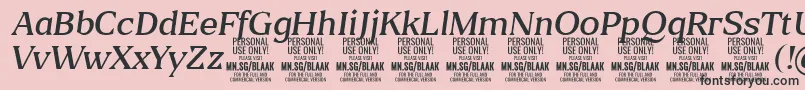 フォントBlaakLightItalic PERSONAL – ピンクの背景に黒い文字