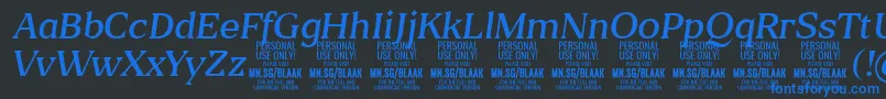 フォントBlaakLightItalic PERSONAL – 黒い背景に青い文字