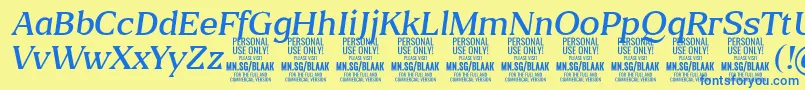 Czcionka BlaakLightItalic PERSONAL – niebieskie czcionki na żółtym tle