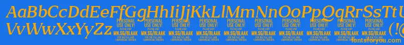 フォントBlaakLightItalic PERSONAL – オレンジ色の文字が青い背景にあります。