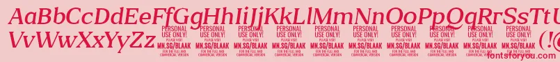 フォントBlaakLightItalic PERSONAL – ピンクの背景に赤い文字