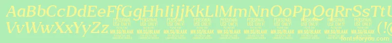 BlaakLightItalic PERSONAL-Schriftart – Gelbe Schriften auf grünem Hintergrund