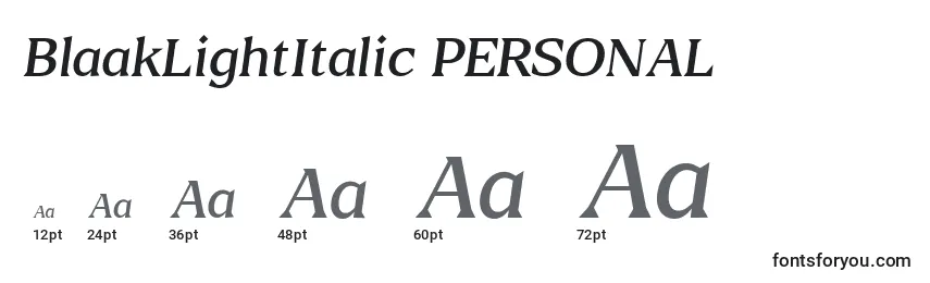 Размеры шрифта BlaakLightItalic PERSONAL