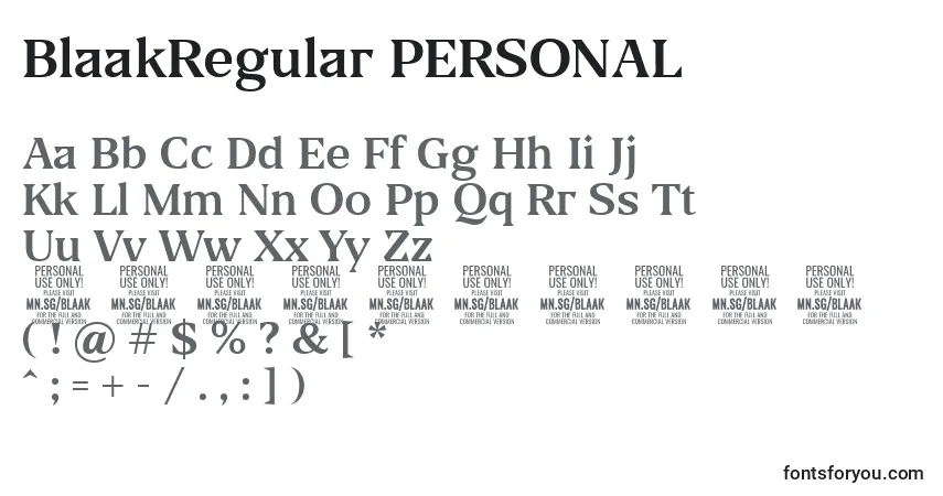 A fonte BlaakRegular PERSONAL – alfabeto, números, caracteres especiais
