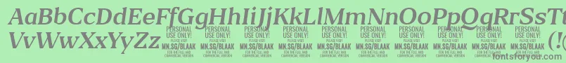 Fonte BlaakRegularItalic PERSONAL – fontes cinzas em um fundo verde