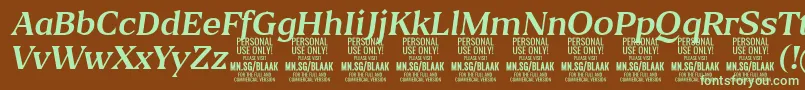 BlaakRegularItalic PERSONAL Font – Green Fonts on Brown Background