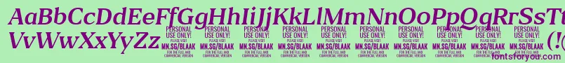 フォントBlaakRegularItalic PERSONAL – 緑の背景に紫のフォント