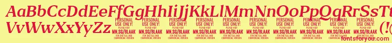 フォントBlaakRegularItalic PERSONAL – 赤い文字の黄色い背景