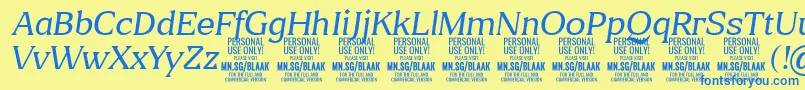 フォントBlaakThinItalic PERSONAL – 青い文字が黄色の背景にあります。