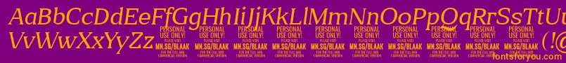 フォントBlaakThinItalic PERSONAL – 紫色の背景にオレンジのフォント