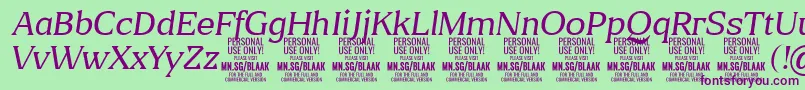 Шрифт BlaakThinItalic PERSONAL – фиолетовые шрифты на зелёном фоне